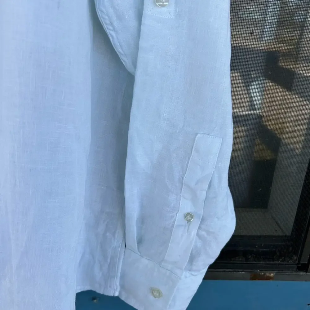 Baird McNutt Linen Classic Fit Mandarin Collar Long Sleeve Woven Shirt XLT - Picture 4 of 7